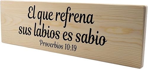 Vista 3 de El que refrena sus labios - Placa de regalo cristiano en Español para decoración de madera, regalo de Navidad, vacaciones, día de la madre, regalo