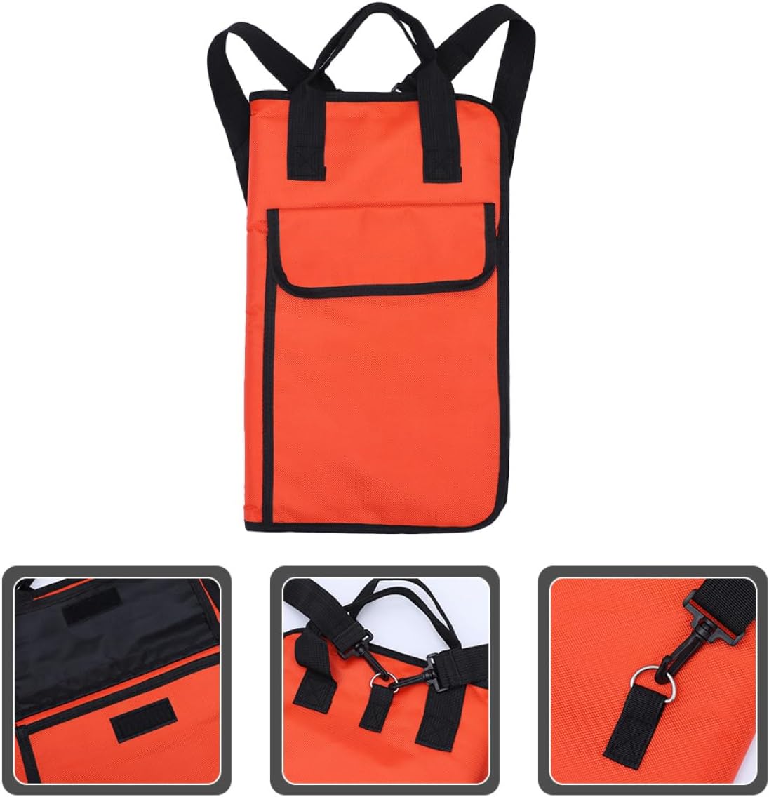 BESTonZON Waterproof Drumstick Bag with Shoulder Straps, Oxford Cloth Drum Stick Organizer Carrying Case, Orange Drum Mallets Holder for Drummers and Percussionists