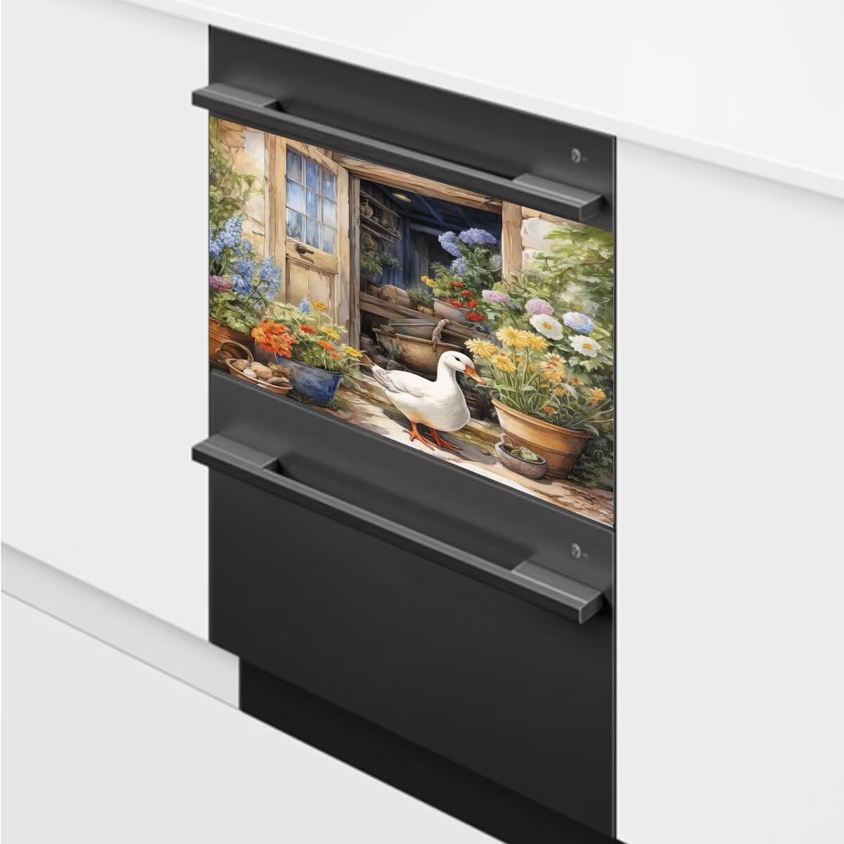 Colorful Flower Dishwasher Magnet Cover for Washers Fridge Panel Decal Cover Goose Pattern Magnetic Washing Machine Sticker Reusable Dishwasher Door Covers,23" x 17"