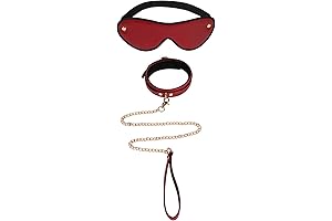 Faux Leather Bondage Collar with Chain Leash Set and Blindfold