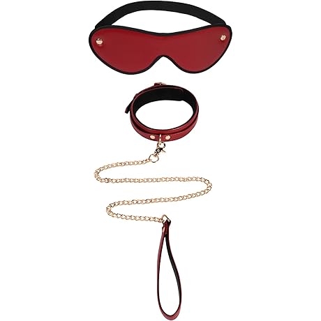Faux Leather Bondage Collar with Chain Leash Set and Blindfold