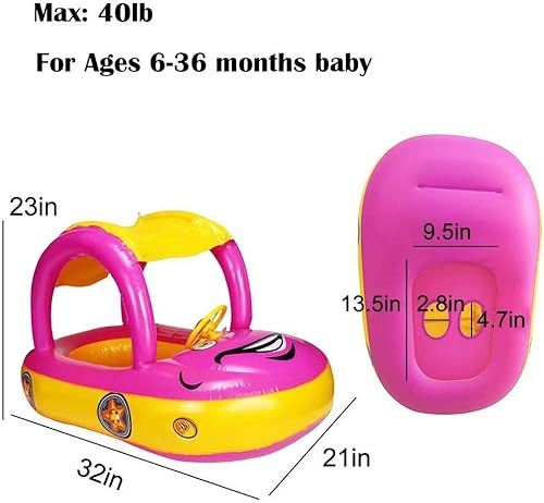 Vista 7 de Flotador de piscina para bebé con dosel de verano, volante, sombrilla de natación, anillo de natación para automóvil, juguetes inflables, asiento