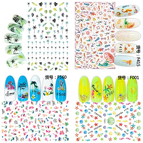 1Box+8 Sheets Summer Nail Art Sticker Manicure Metal Stud Charm For Acrylic Nails Sea Sealife Starfish Mermaid Ocean Styles (Ocean Style) #TOP4