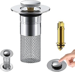 Pop Up Bathroom Sink Drain Strainer Hair Catcher, Sink Drain Stopper with Removable Stainless Steel Filter Basket, for US Universal Bathroom Kitchen Basin Sink Stopper Replacement, Silver