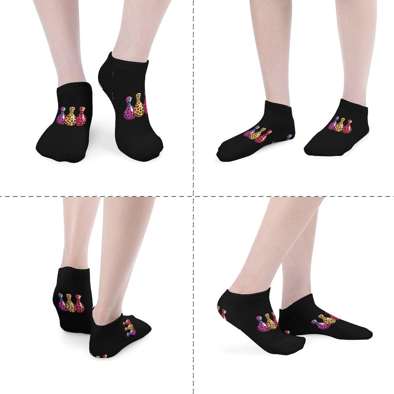 Bowling Pins Leopard Sport 5 Pairs Ankle Socks for Men Women No Show Low Cut Athletic Short Socks