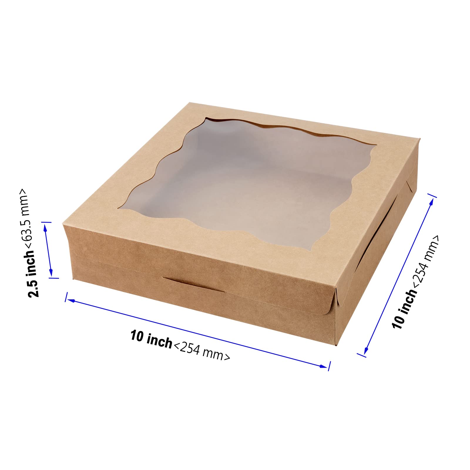Confezione Da 50 Scatole Quadrate Per Torte In Kraft Con Finestra Trasparente – 25,4x25,4x6,3 Cm, Marrone, Perfette Per Pasticceria E Fai-da-Te
