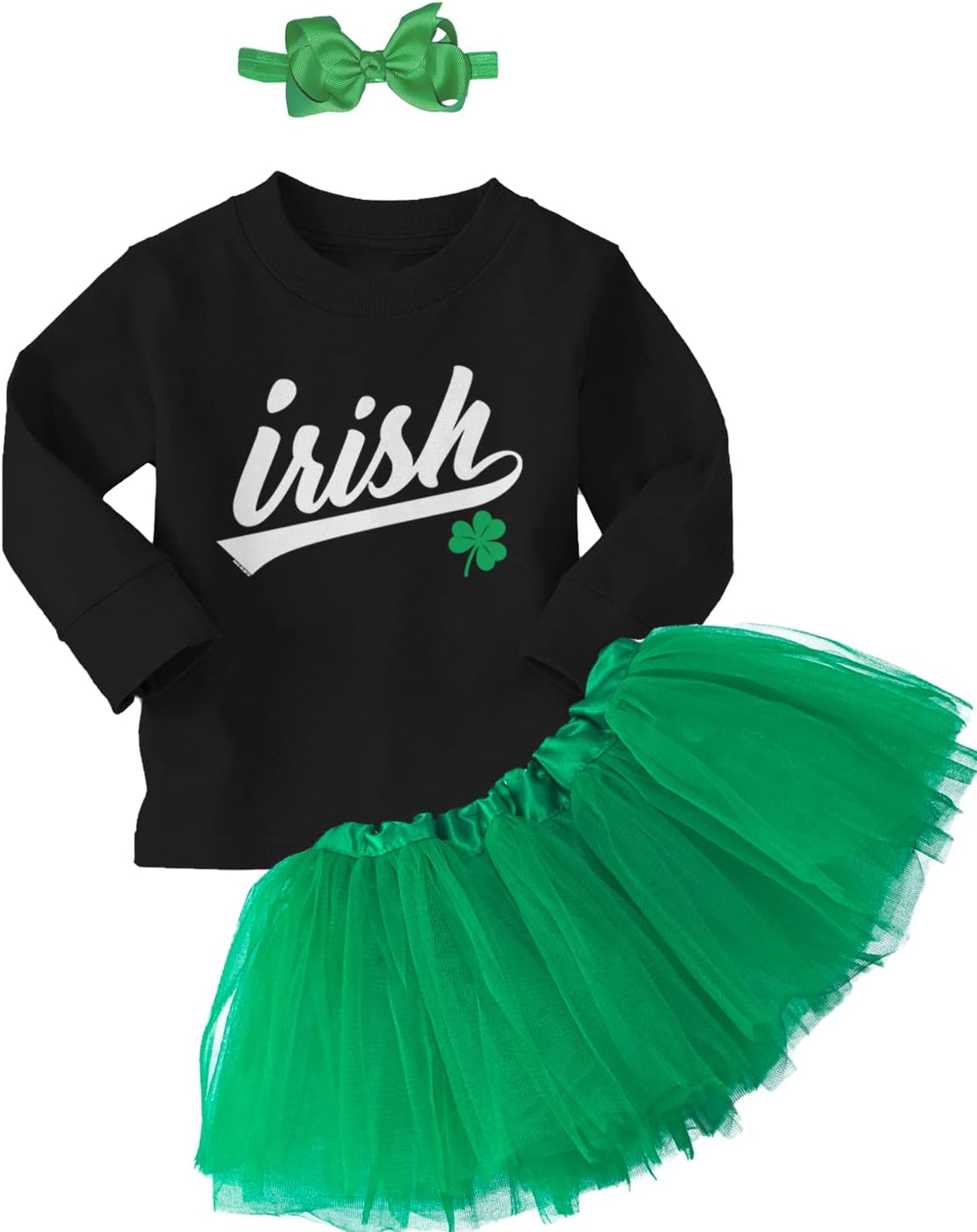 Irish Script - St. Patrick's Day Baby Bodysuit + Tutu Skirt + Bow Headband Set