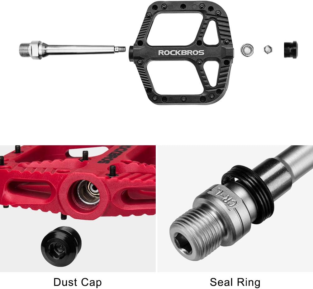 Rock BROS Mountain Bike Pedals Nylon Composite Bearing 9/16" MTB Bicycle Pedals with Wide Flat Platform Black : Sports & Outdoors