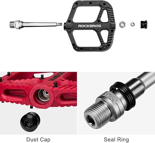Miniatura 5 de ROCKBROS Pedales de bicicleta de montaña Rodamiento compuesto de nylon 9/16 "MTB Pedales de bicicleta con plataforma plana ancha negro