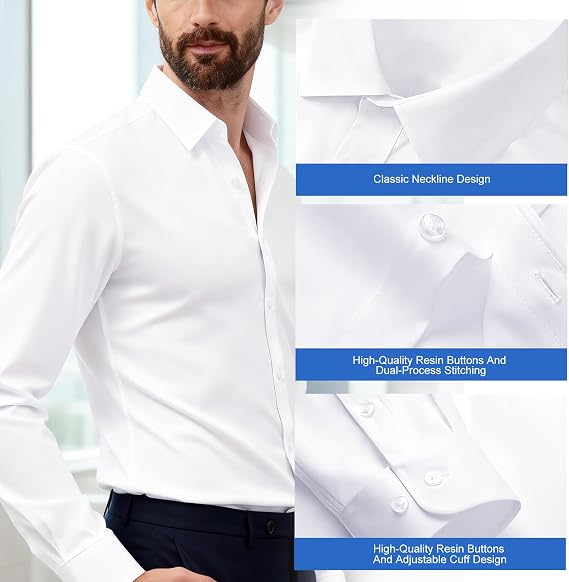Men Long Sleeve Shirts, Casual Dress Shirts with Standard Collar Button Down Business Casual Formal Shirts