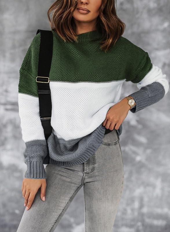 Image of Dokotoo Womens Color Block Sweaters Long Sleeve Pullover Knit Tops