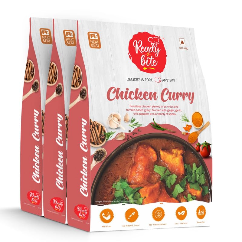 Ready 2 Bite Chicken Curry (Pack of 3) Special Delicious Natural Instant Food Ready to Eat in Few Minutes | Slow Cooked Heat | Microwaveable | Quick Meals | No Artificial Colour | No Preservative