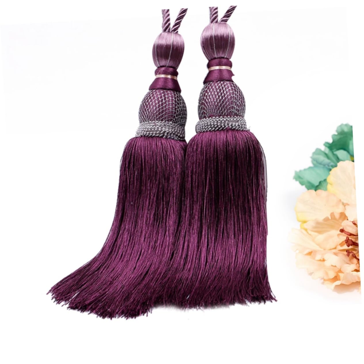 Embrasses de Rideaux, Supports de Rideaux, Lot de 2, Pompons de Rideaux, Cordons de Fixation pour Rideaux, Sangles de Pompons, Accessoires pour Rideaux, Sangles de Rideaux (comme illustré)