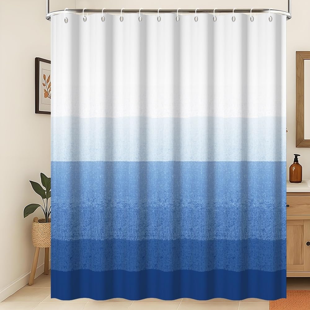 Xiaoterna Modern Concise White Blue Gradient Color Shower Curtain Abstract Contemporary Aesthetics Waterproof Bathroom Curtain 3D Shadow Geometric Lines Mildew Resistant Home Decoration 200x180cm โ image 1