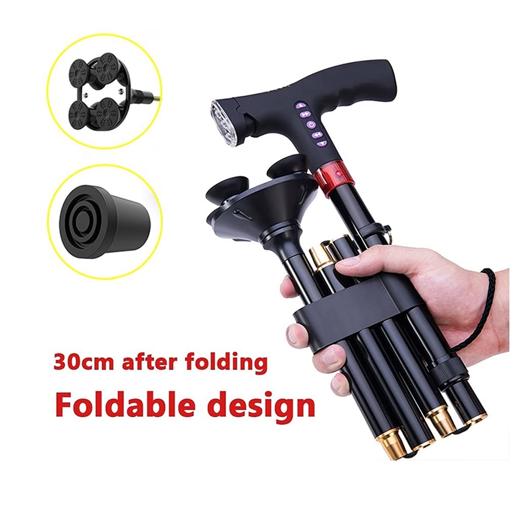 YXCKG Bastón Plegable, Bastones para Caminar con Luz LED, Bastón De Ancianos con Alarma De Pánico, Ayuda para Caminar De Aluminio Ajustable En Altura para Hombres Y Mujeres (Color : Style B)