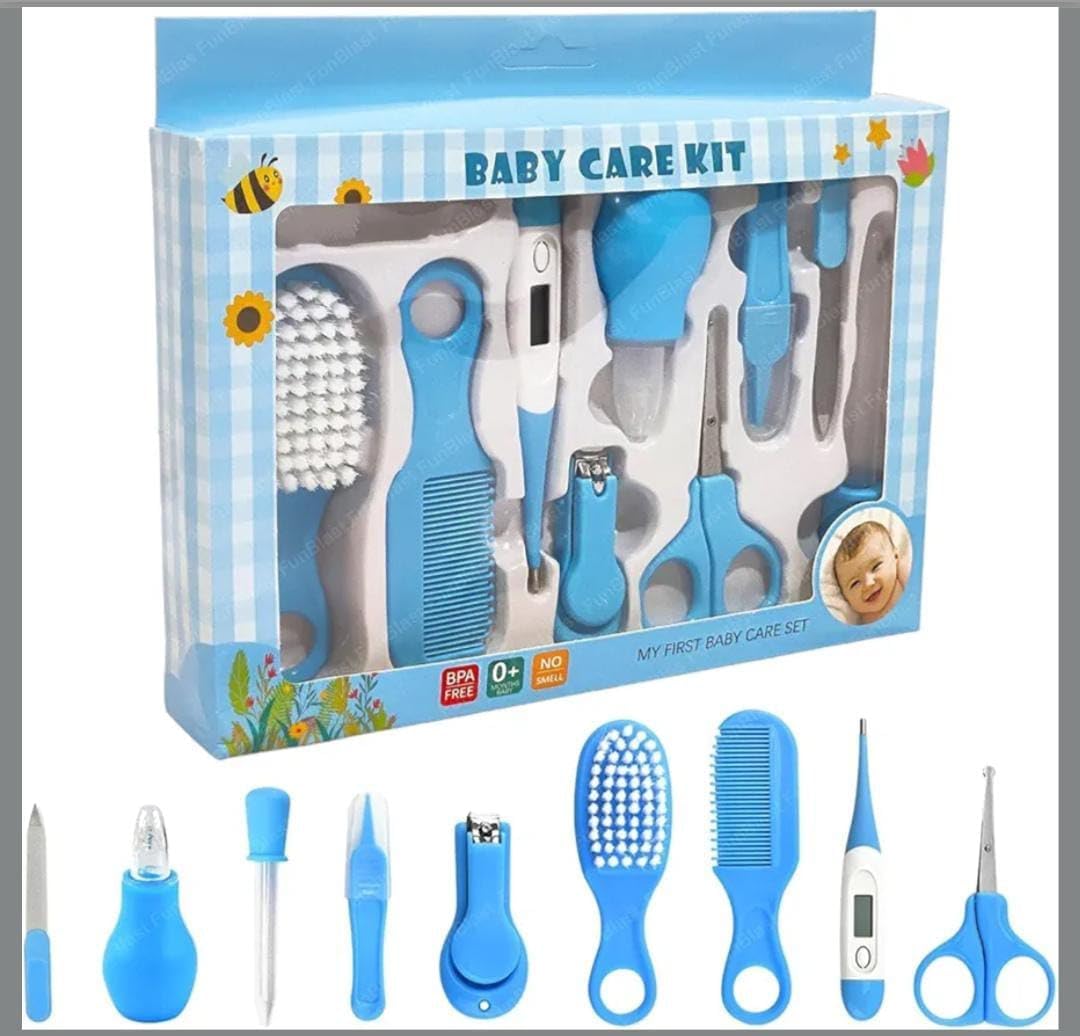 hkd sales Manicure Grooming Kit for New Born Baby | 10 in 1 Healthcare Accessories Set to Keep Infants & Toddlers Clean | Perfect Nursery Gift with Hair, Nail, Ear Grooming Tools for Kids (Blue Color)-image-15