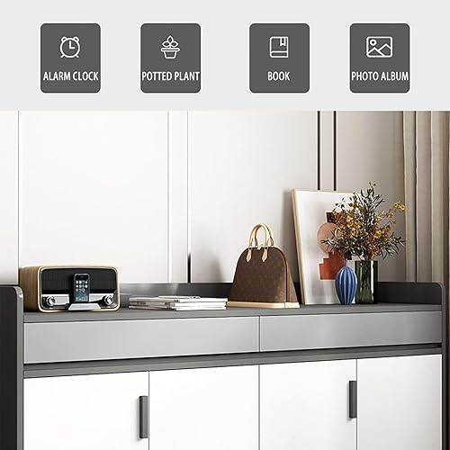 Miniatura 6 de Armario de almacenamiento de zapatos para entrada con compartimento de almacenamiento abierto, gabinete estrecho de almacenamiento de zapatos para