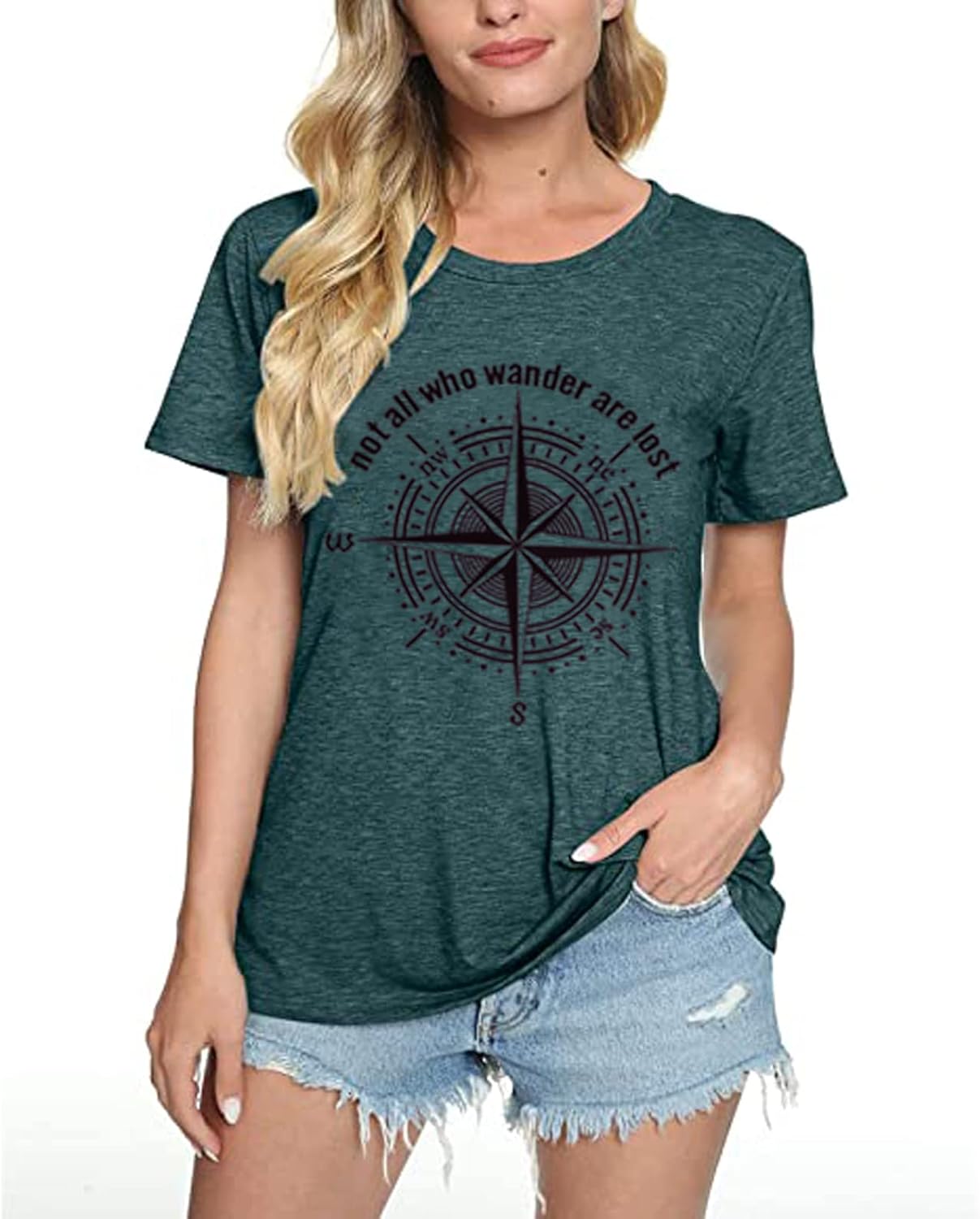 Womens Graphic T-Shirt Not All Who Wander are Lost Funny Tees for Women Summer Casual Tops Athletic Shirts - Image 3
