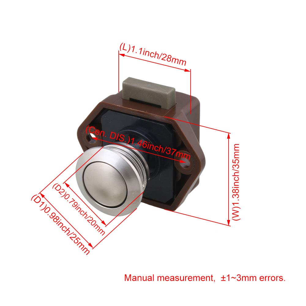 20mm Opening Hole Brown Push Button Keyless Lock Latch Cupboard Caravan Lock for RV Drawer Door Thickness 15-27mm Pack of 20