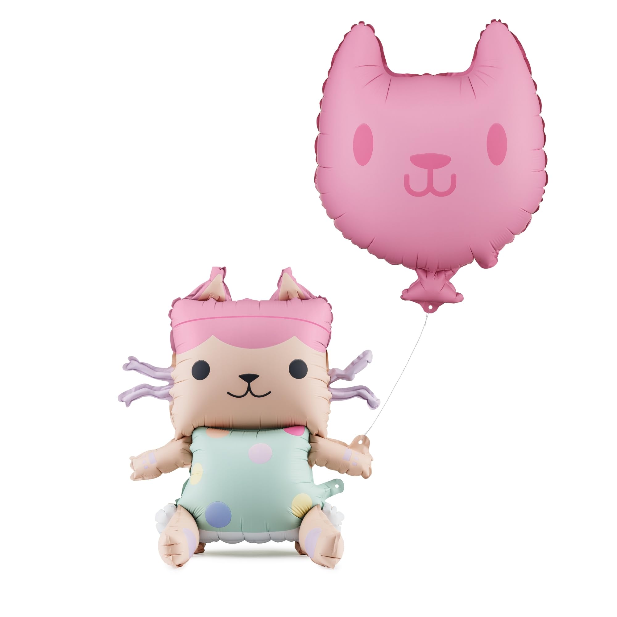 PartyDeco Foil Balloon Set Baby Box & Cat - 2 Balloons with String - Suitable for Helium & Air - Gabby's Dollhouse - Children's Birthday Decoration - Girls Party - Reusable