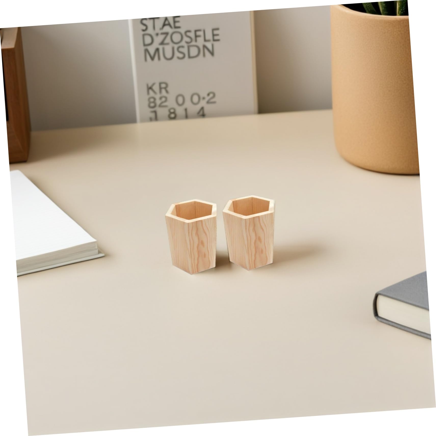 NUOBESTY 8 pièces Porte Stylos Bois de Pin Pot Hexagonal Multifonction pour Bureau Organiseur pour Pinceaux Maquillage Plantes Succulentes et Accessoires de Travail