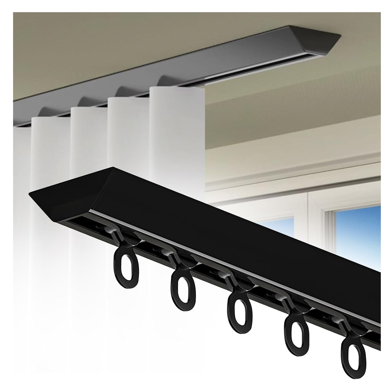 Rail de rideau en aluminium noir 2,7 m coulant et invisible pour plafond