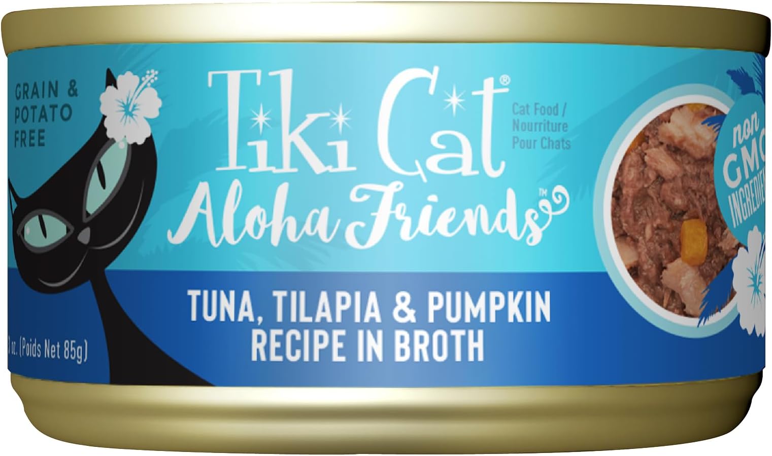 Cat Aloha Friends Grain Free Wet Food for Cats & Kittens, 12 Cans Flaked Tuna & Tilapia, Canned Food 3oz