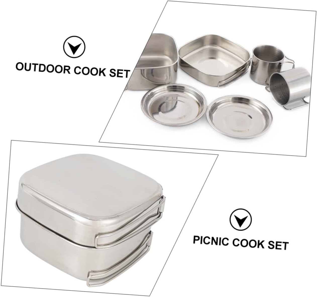 Camping Cookware Set Stainless Steel Pot Pan Set Plates Cups Backpacking Cook Gear for Outdoor Camping Picnic Hiking Camper