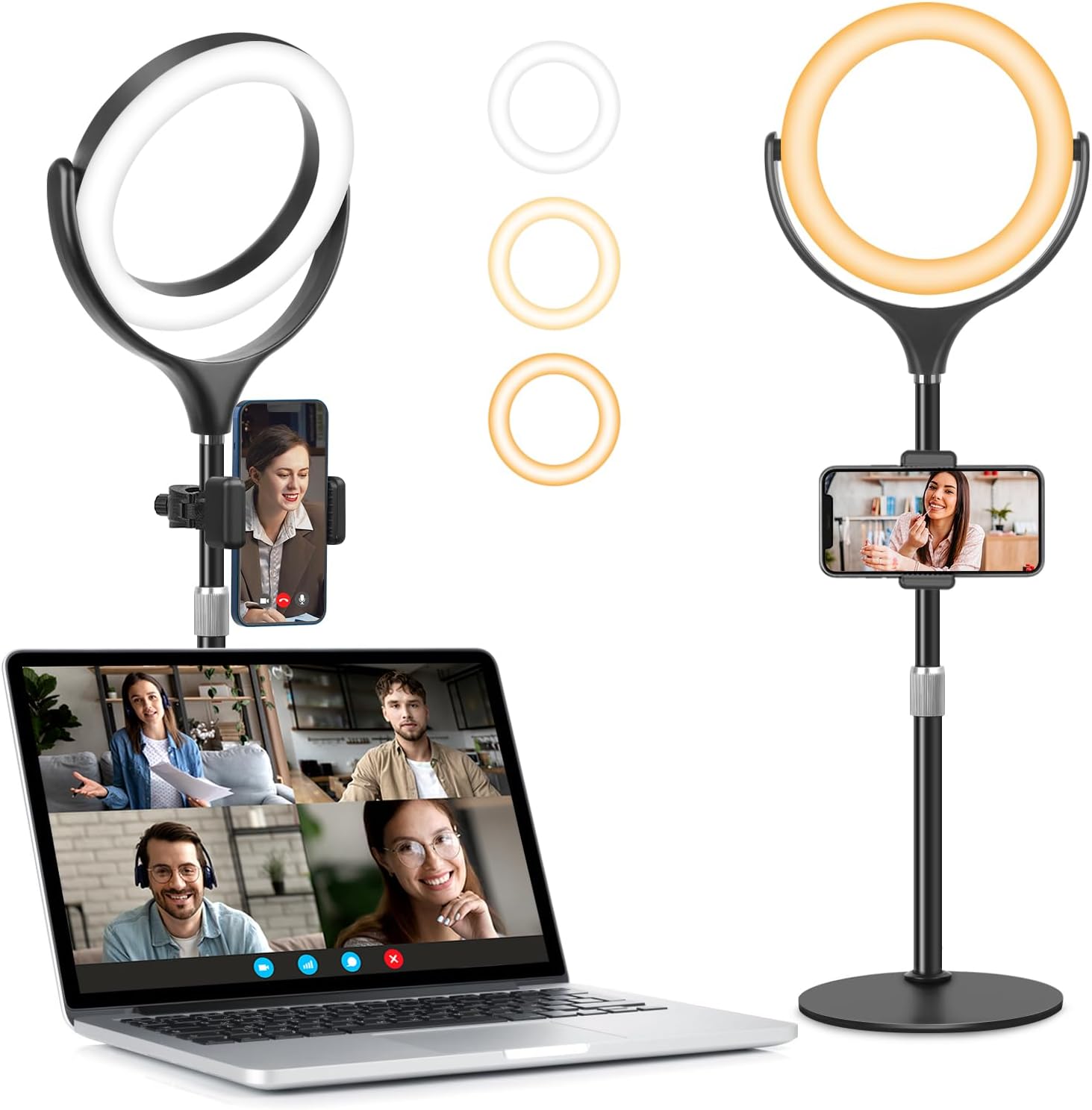 8 inch Desk Ring Light with Stand for for Video Conference,Adjustable Zoom Lighting for Computer, Circle Light for Video Recording, Video Calls, Online Class, Live Streaming, Podcast