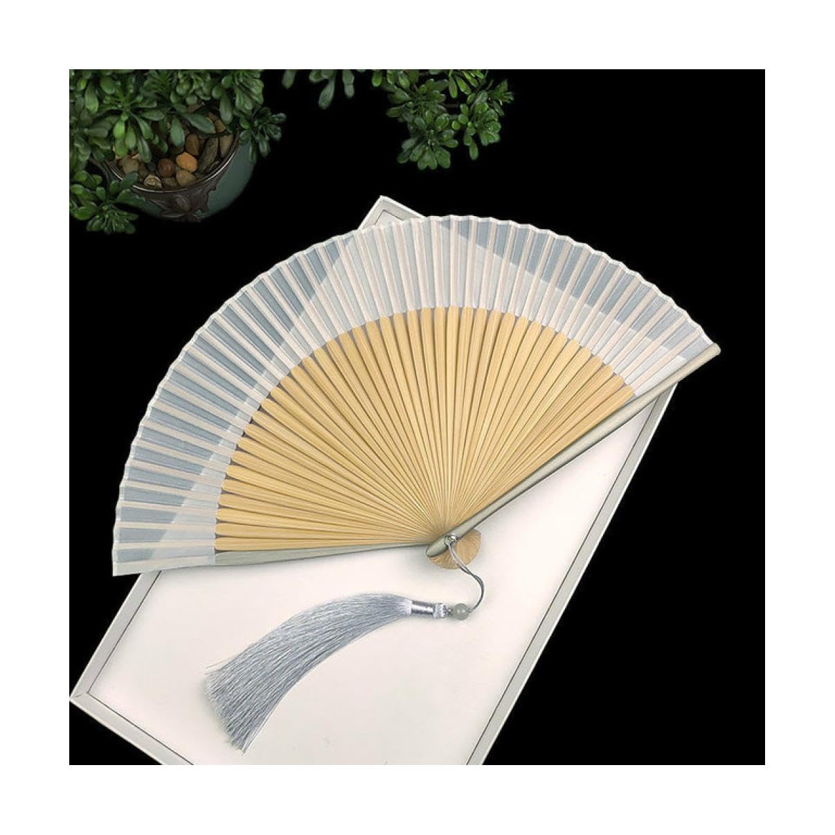 RWRAPS Abanico Plegable de Seda, portátil, Regalo para Mujer, Abanico de Seda de Mano, 21 cm, 22 cm, abanicos pequeños de Hanfu Chinos de Verano, abanicos de Seda Hanfu, Tetera (A1 22cm)