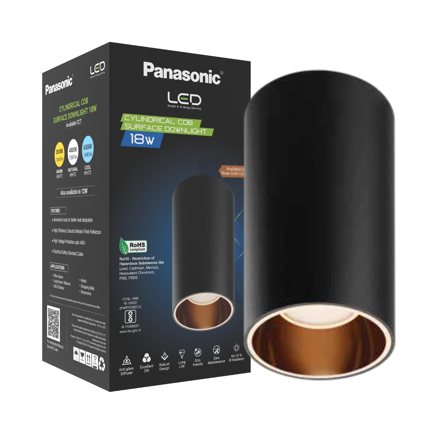 Panasonic 18W Cylindrical Surface Spot Light, Rose Gold Reflector, Ceiling Light for Home with Rose Gold Reflector (Cool White - PDSM02187)-picture-10