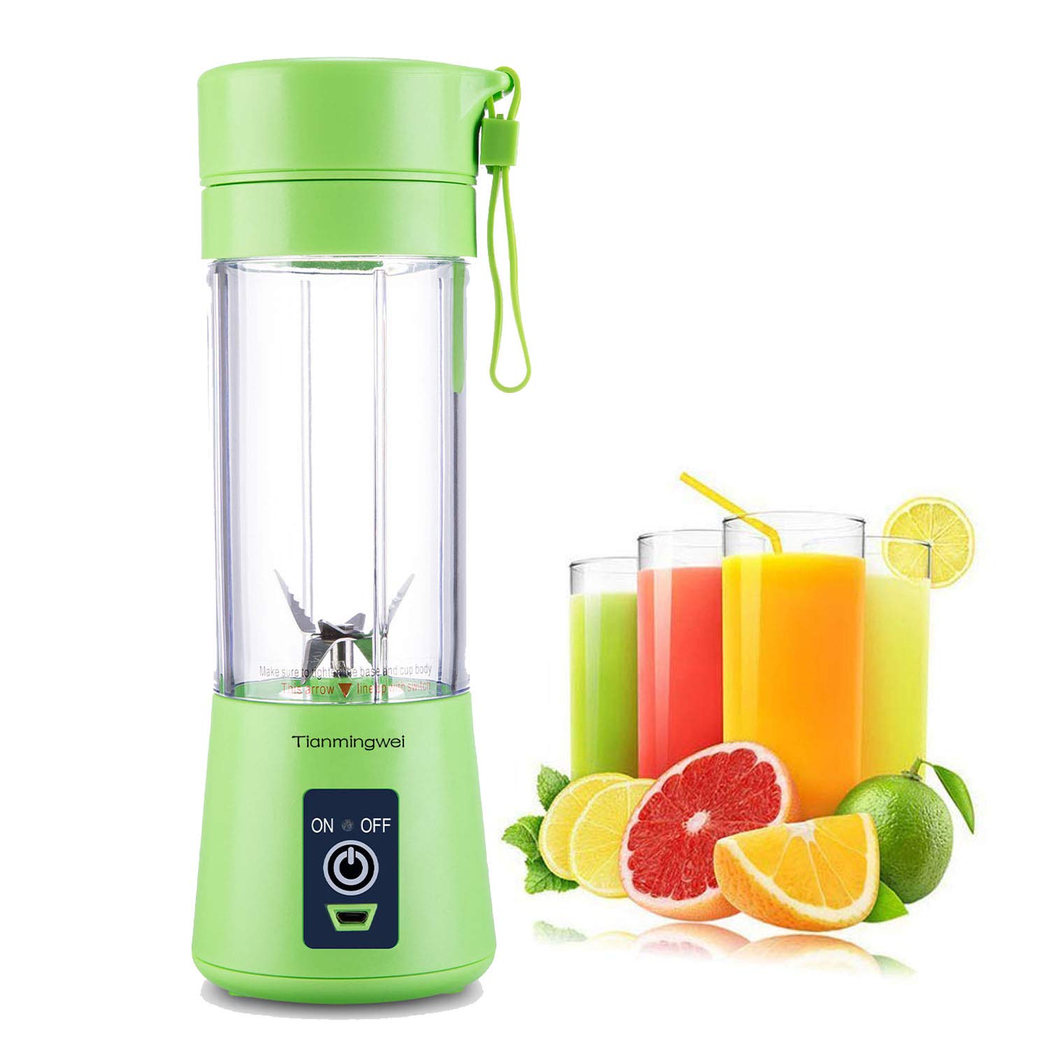 Portable Blender Personal 6 Blades Juicer Cup Household Fruit Mixer, with Magnetic Secure Switch, USB Charger Cable (Green)