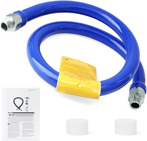3/4" x 48" Flexible Gas Hose Compatible with Commercial Kitchen Equipment Quick Connect Fuel Line, Mobile Connector Designed for Appliance Cleaning and Moving