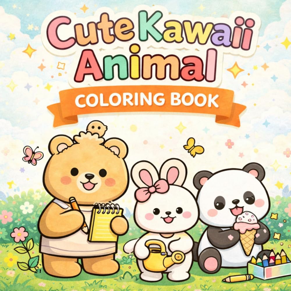 Cute Kawaii Animal Coloring Book: Fun, Funny & Relaxing Animal Scenes for Kids, Teens & Adults | Bold & Easy Designs