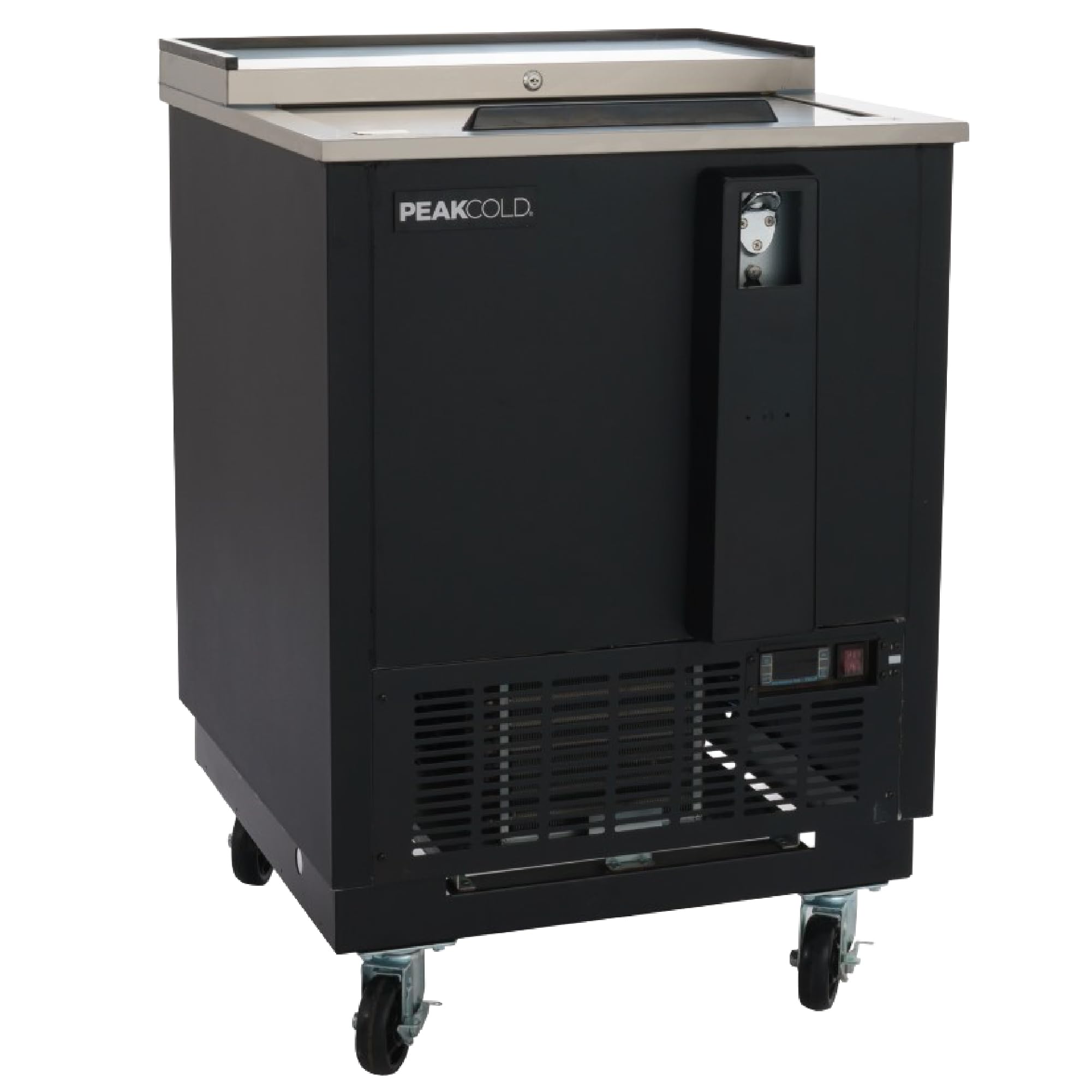 PEAKCOLD Small Deep Well Horizontal Bottle Cooler; Slide Top Bar Refrigerator; 4.5 Case Capacity
