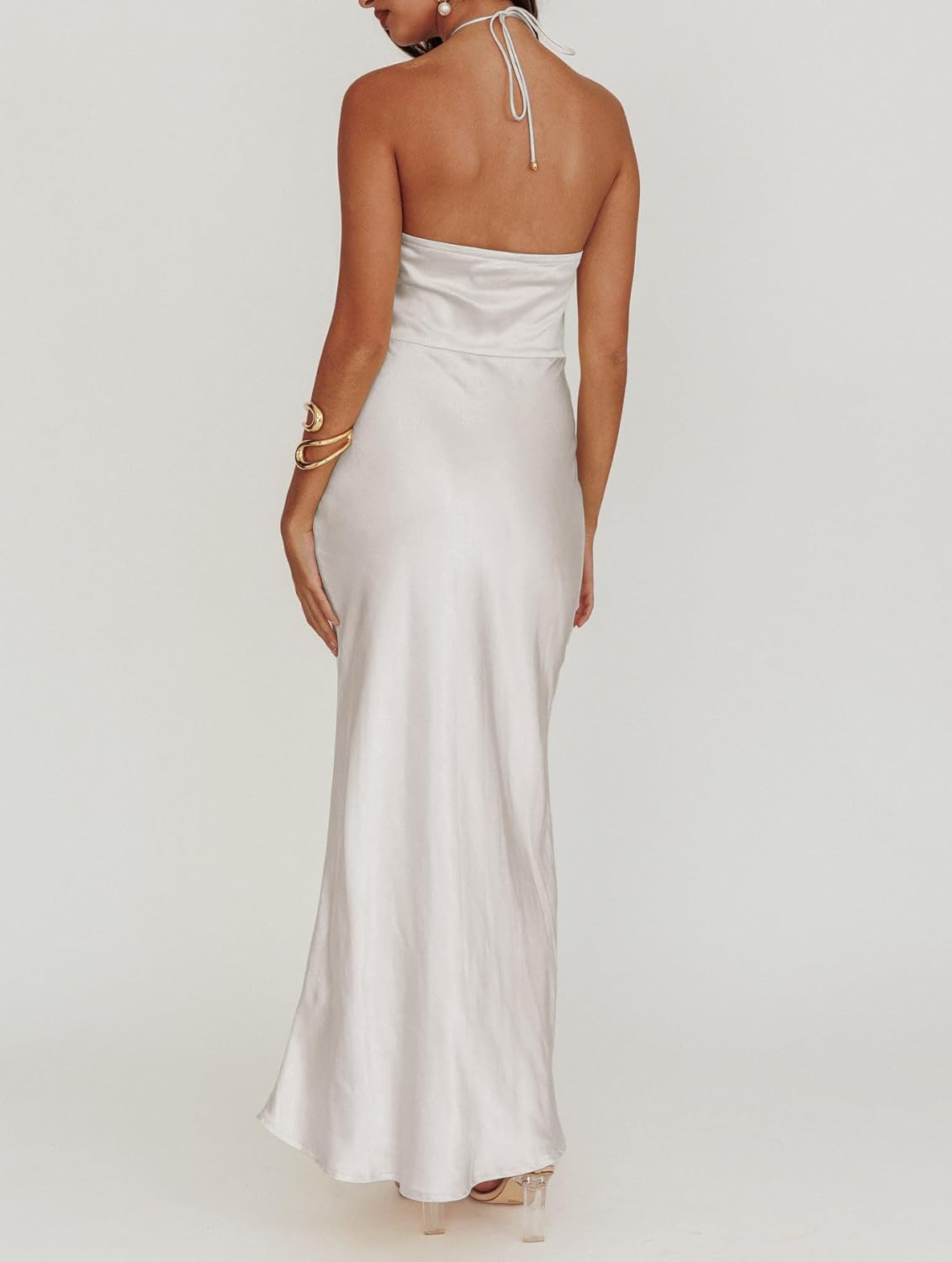 Summer Satin Halter Backless Maxi Dresses for Women 2025 Silk Sleeveless Formal Wedding Guest Long Dress - Image 3