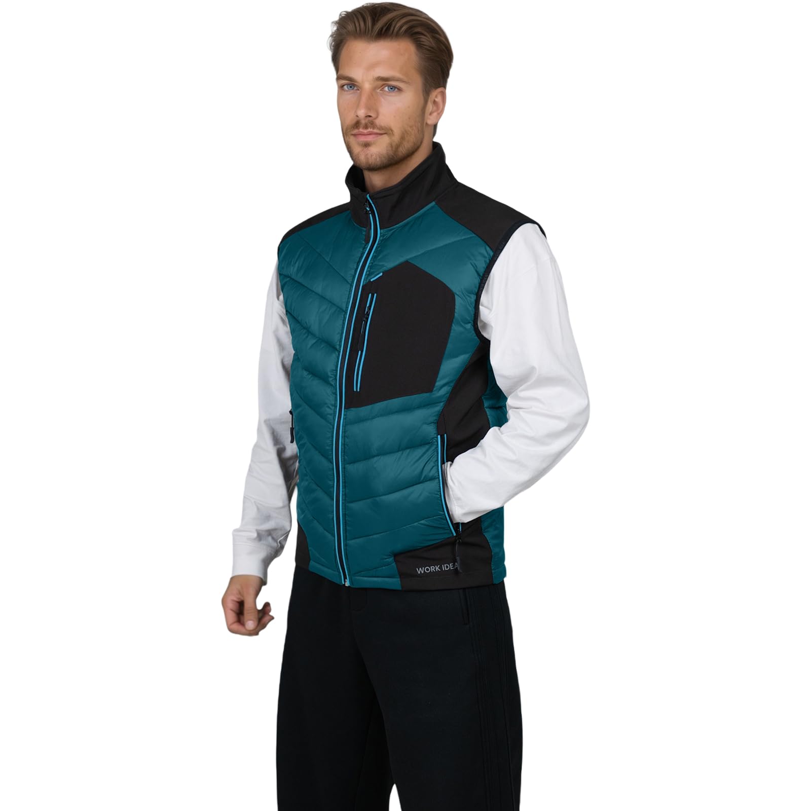 WORK IDEA Herren Outdoor Softshell Weste Wasserabweisend Winddicht Ärmellose Jacke - Atmungsaktives Leichtes Sport Vest mit Taschen für, Radfahren, Laufen, Wandern, Golf und Arbeitskontexte