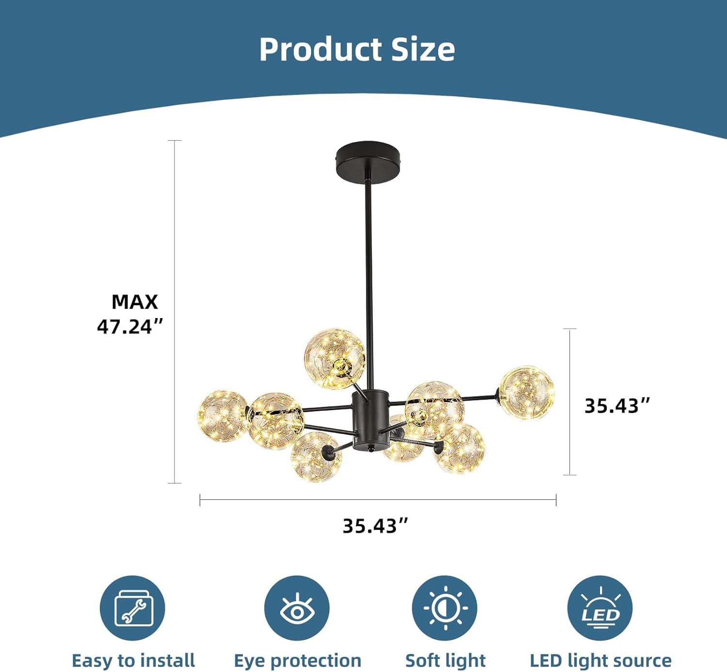 Modern Led Chandelier with Globe Glass,8 Light Dimmable Chandeliers for Dining Room,Pendant Lights Bubble Light for Dining Room,Farmhouse Kitchen Island,Living Room,Bedroom,Entrway,Hallway,3000-6000K