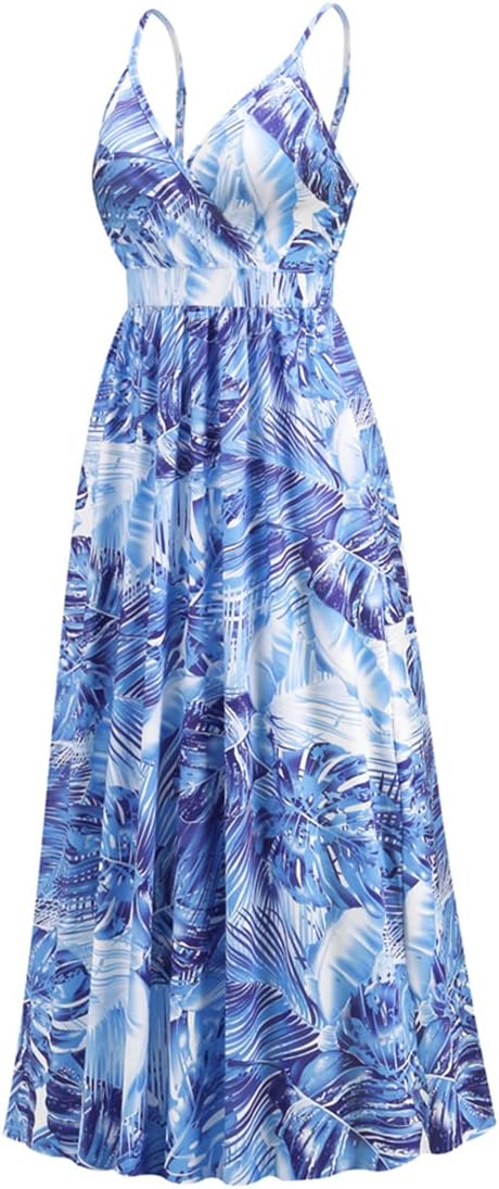 Chaos World Hawaiian Dresses for Women Boho Maxi Dress V-Neck Floral Summer Dress Beach Spaghetti Strap - Image 5