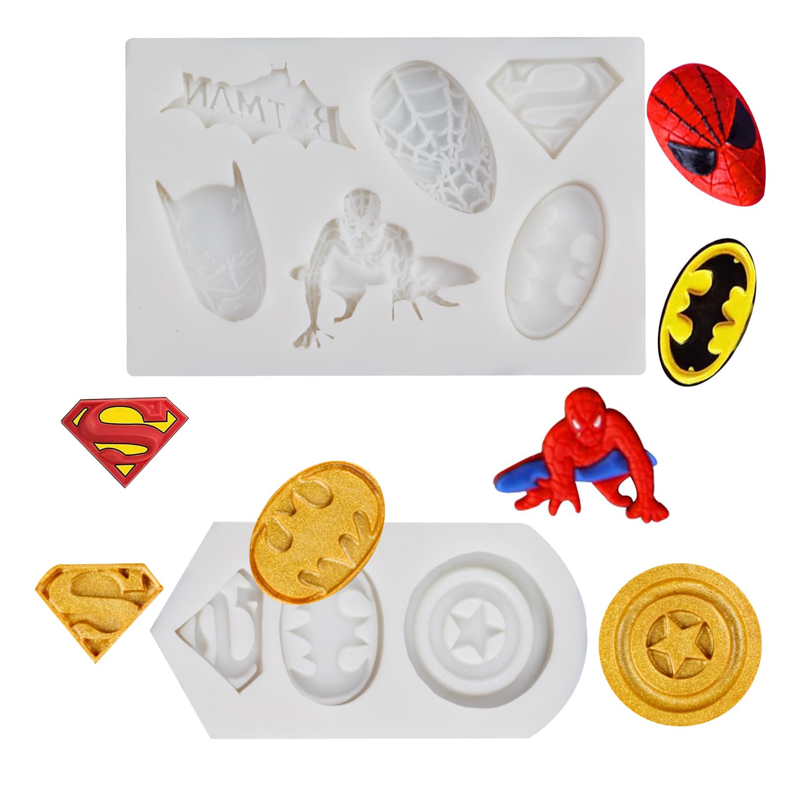 2 Pieces Superheros Themed Silicone Fondant Molds Cookie Molds Candy Chocolate Fondant Molds
