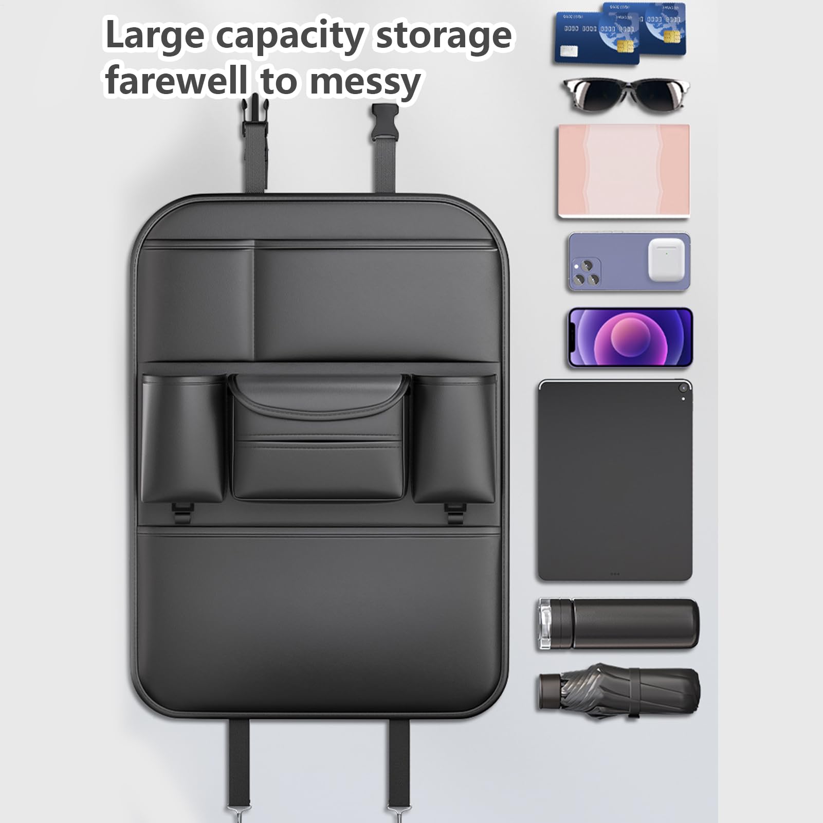 Organizador Trasero Para Coche Organizador Para Asiento Trasero Accesorios | Protectora Antiimpactos Con Portavasos De Cuero Y Bolsillos Para Automóviles Y Camionetas