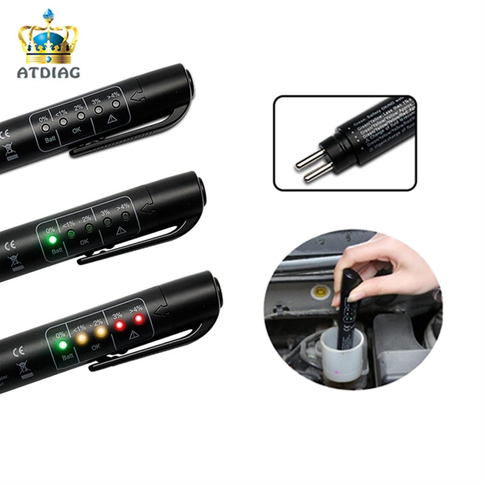 Tester baterii, Tester płynu hamulcowego samochodu dla dot3 / Dot4. Bateria ciekła cyfrowa testowanie 5led. Wskaźnik Wilgotność Woda