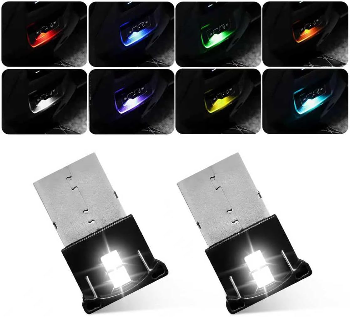 2 PCS Mini USB LED Light, 8 Colors RGB Car Atmosphere Light Adjustable Brightness Night Lamp, 5V Vehicle Smart Ambient Lamp Interior Decoration for Keyboard Office Home