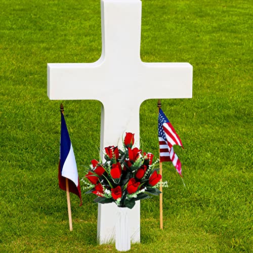 Artificial Cemetery Flowers 36 Head Red Roses Grave Flowers For Cemetery Funeral Flowers Beautiful Arrangements For Headstones Memorial Flowers Bouquet For Christmas Outdoor Decorations, Lasting Color #TOP5