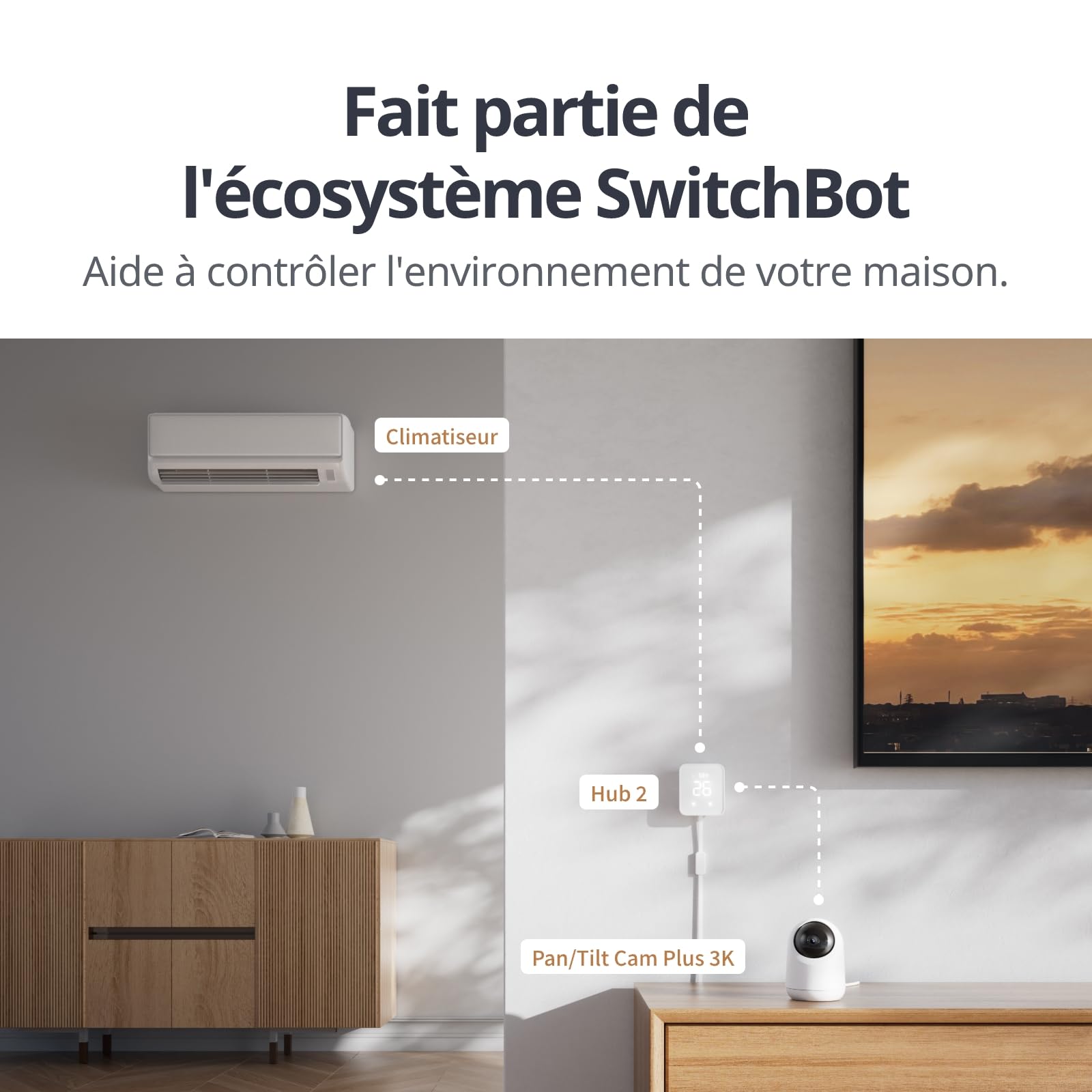 SwitchBot Caméra de sécurité pour la maison 5 MP - Pan/Tilt Kam 3K Super HD - Wi-Fi 2,4 GHz - Pour moniteur de bébé/animal - Suivi des mouvements à 360° - Mode privé - Vision des couleurs - Alexa