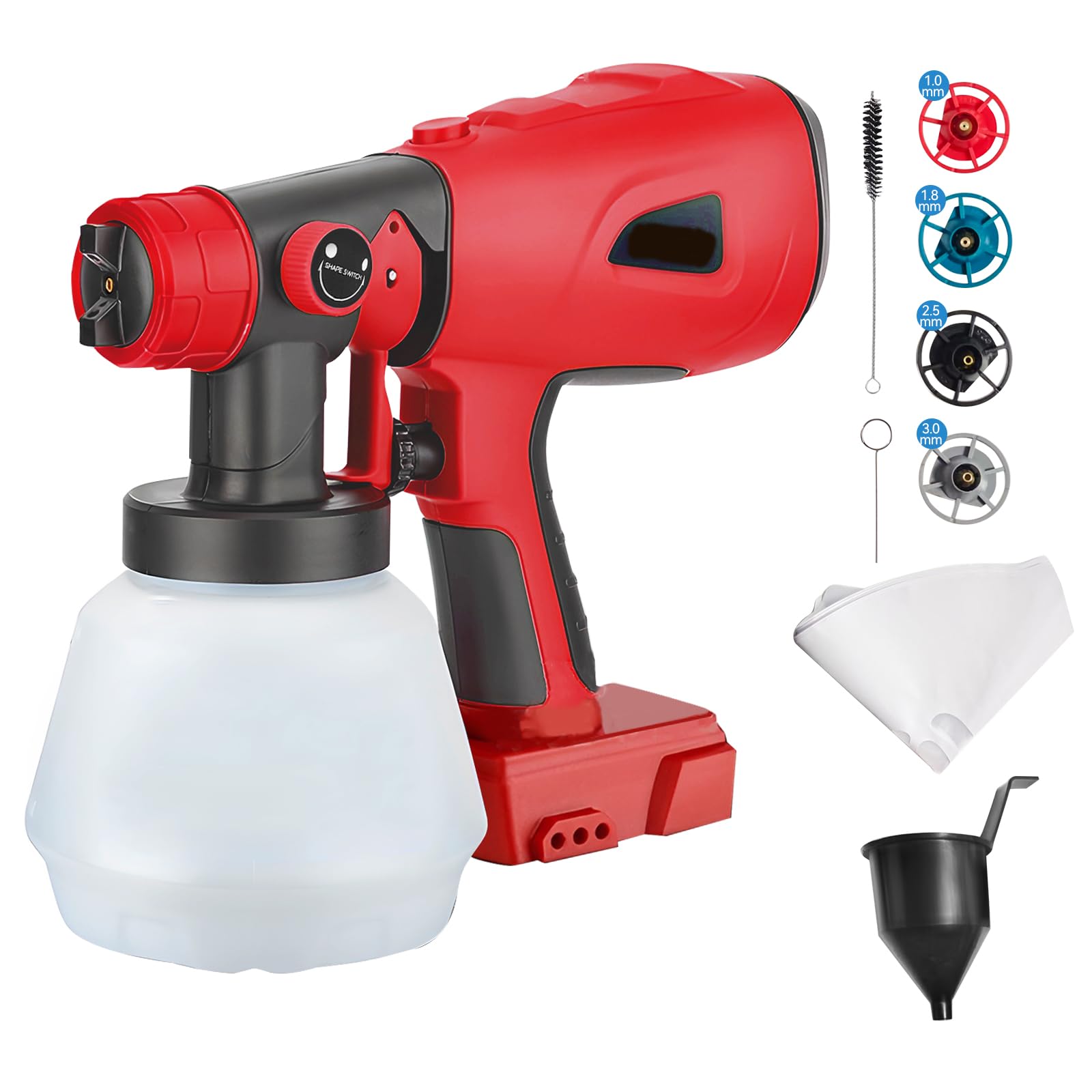 Cordless Paint Sprayer for Milwaukee 18V Battery, Handheld HVLP Electric Paint Spray Gun with 4 Nozzles 1000ML Container for Walls Fence DIY House Home Painting