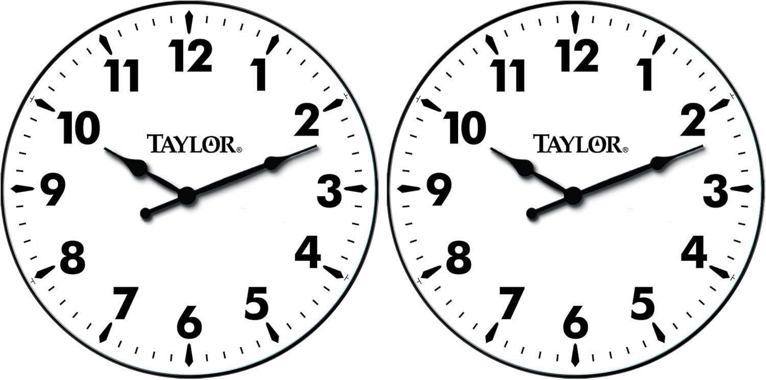 Taylor Indoor and Outdoor Clock, Home Decor for Garden, Patio, Pool, and Indoor Areas, 12-inch, White (Pack of 2)