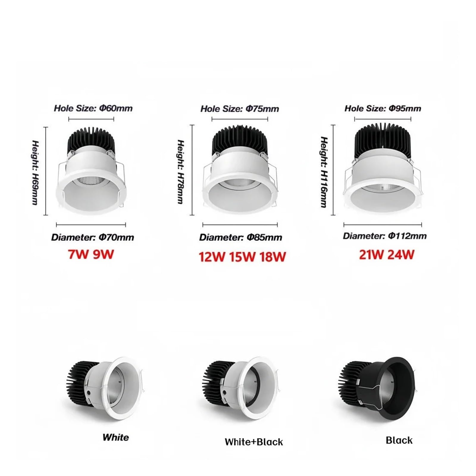 Genérico Downlight regulable antideslumbrante empotrado 7w9w12w15w 18W llevó la luz del panel redondo techo proyector