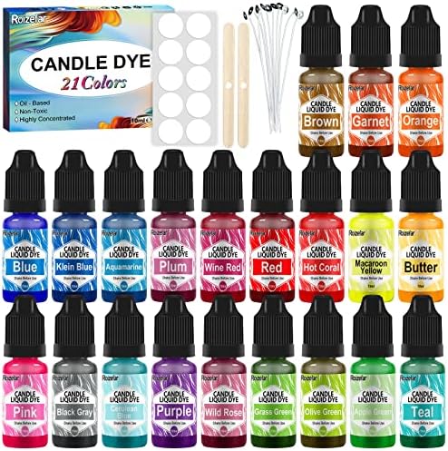 Candle Dye - 21 Colors Wax Melt Dye for Candle Making, Oil-Based Dye for Wax, Highly Concentrate Liquid Candle Color Dye