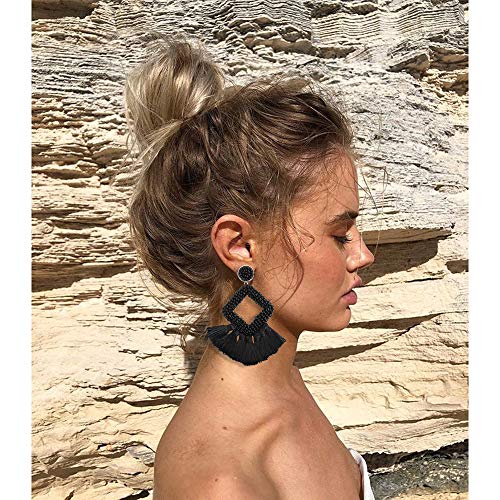 Beaded Tassel Earrings For Women Square Statement Earrings Handmade Boho Earrings For Women Gift #TOP2